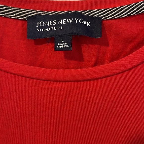 Jones New York Red Long Sleeve Tee Size Large Cotton/Spandex Scoop Neck-24 - Picture 2 of 3